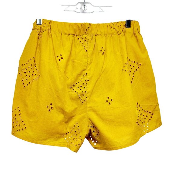 Yellow Eyelet Cotton High-Waisted Shorts With Tie Belt Size L Haute Mode - Picture 2 of 6